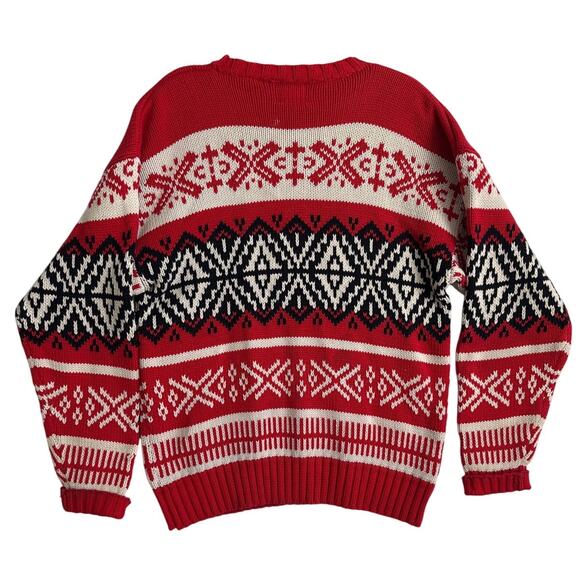 Vintage GAP Fair Isle Nordic Sweater Red Black Cream 90s Y2K hoilday large - Picture 2 of 11
